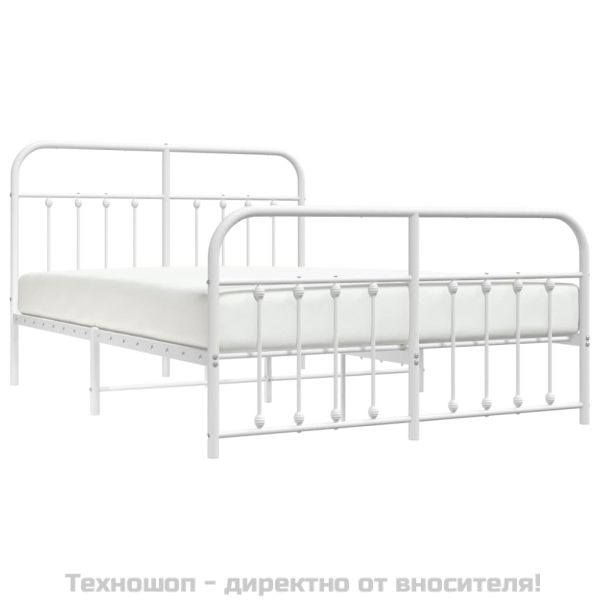 Метална рамка за легло с горна и долна табла, бяла, 140x200 см