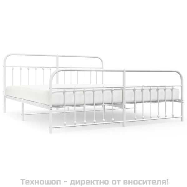 Метална рамка за легло с горна и долна табла, бяла, 200x200 см