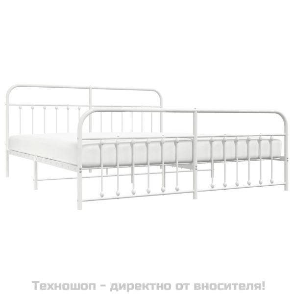 Метална рамка за легло с горна и долна табла, бяла, 200x200 см