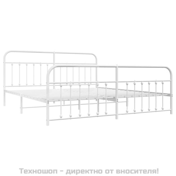 Метална рамка за легло с горна и долна табла, бяла, 200x200 см