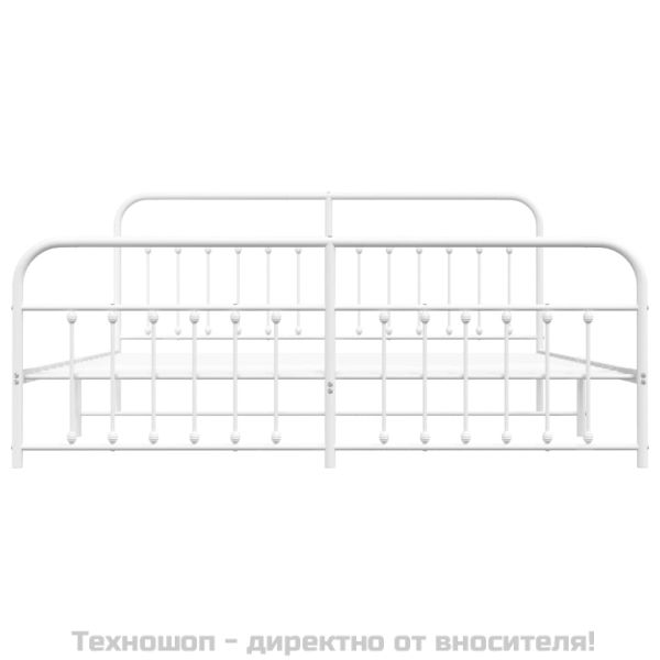 Метална рамка за легло с горна и долна табла, бяла, 200x200 см
