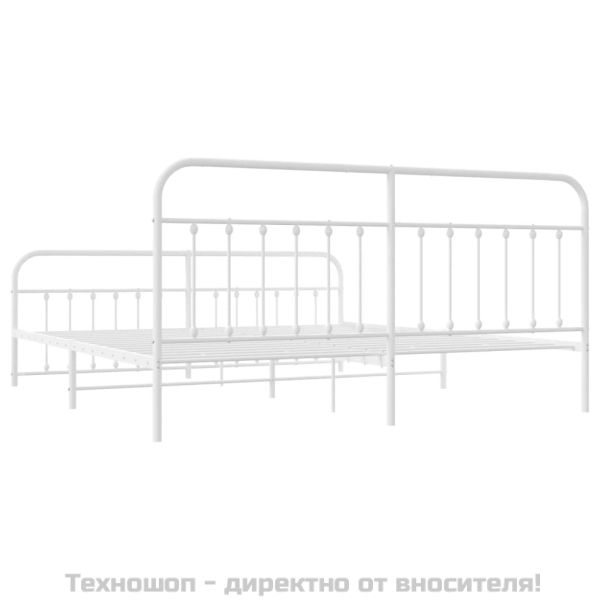 Метална рамка за легло с горна и долна табла, бяла, 200x200 см