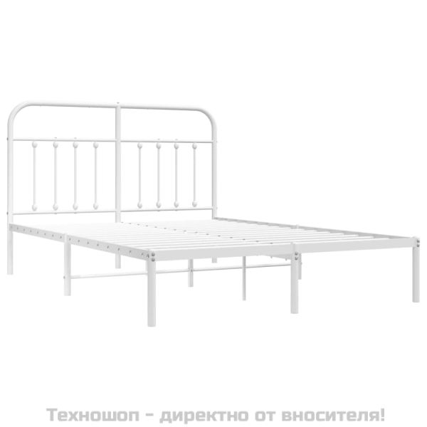 Метална рамка за легло с горна табла, бяла, 150x200 см