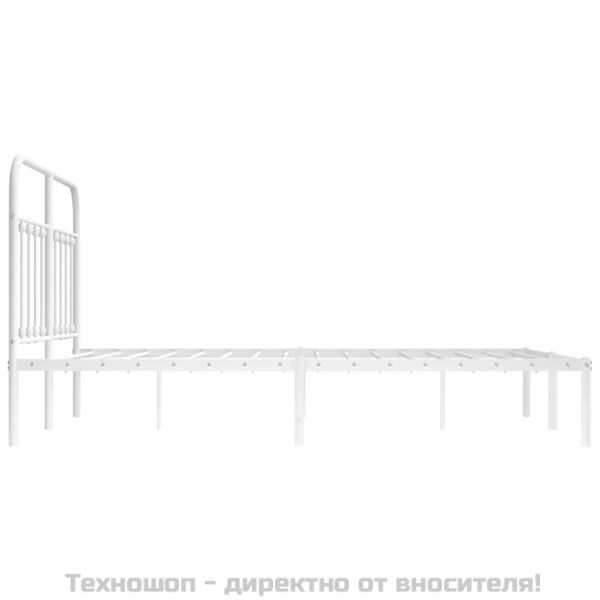 Метална рамка за легло с горна табла, бяла, 150x200 см