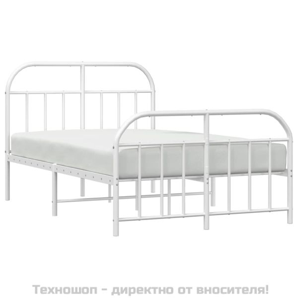 Метална рамка за легло с горна и долна табла, бяла, 120x200 см