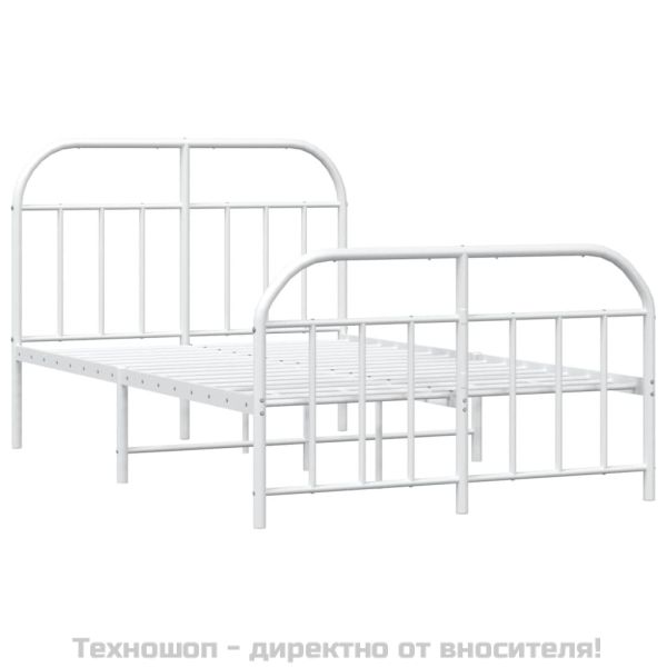 Метална рамка за легло с горна и долна табла, бяла, 120x200 см