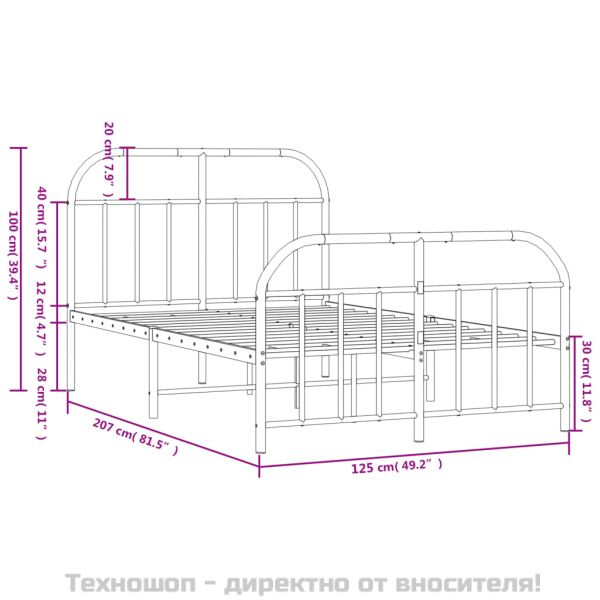 Метална рамка за легло с горна и долна табла, бяла, 120x200 см