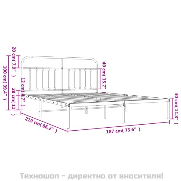 Метална рамка за легло с горна табла, черна, 183x213 см
