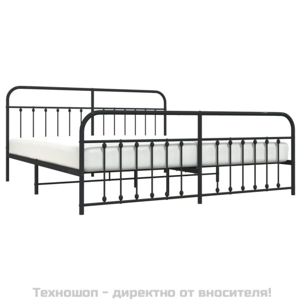Метална рамка за легло с горна и долна табла, черна, 193x203 см