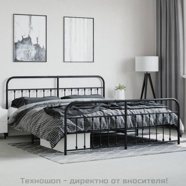 Метална рамка за легло с горна и долна табла, черна, 193x203 см
