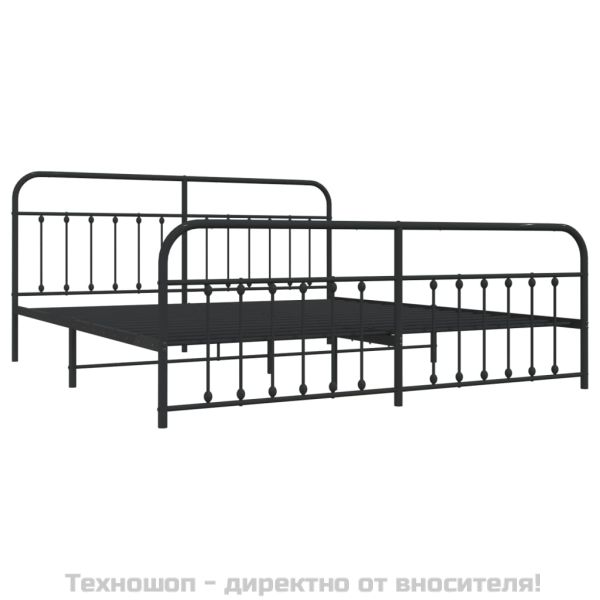 Метална рамка за легло с горна и долна табла, черна, 193x203 см