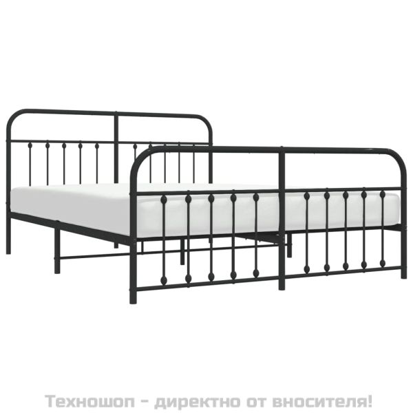 Метална рамка за легло с горна и долна табла, черна, 183x213 см