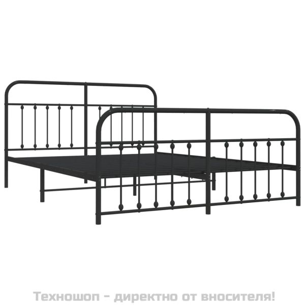 Метална рамка за легло с горна и долна табла, черна, 183x213 см