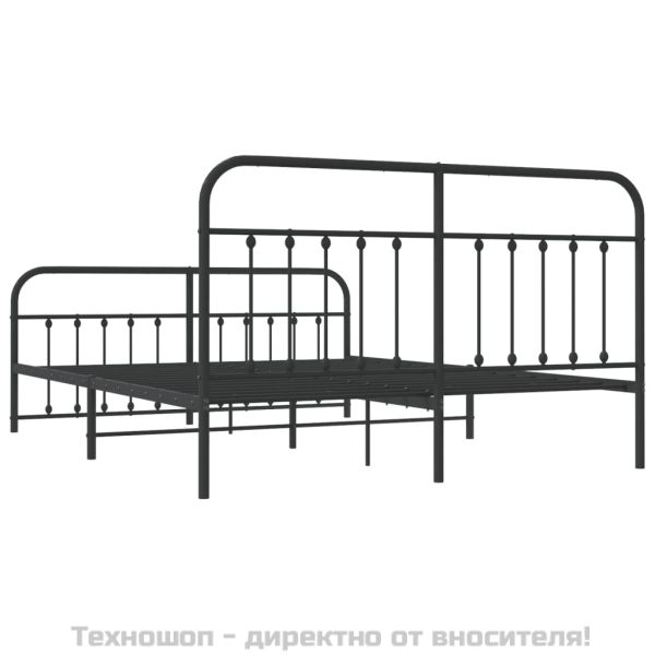 Метална рамка за легло с горна и долна табла, черна, 183x213 см