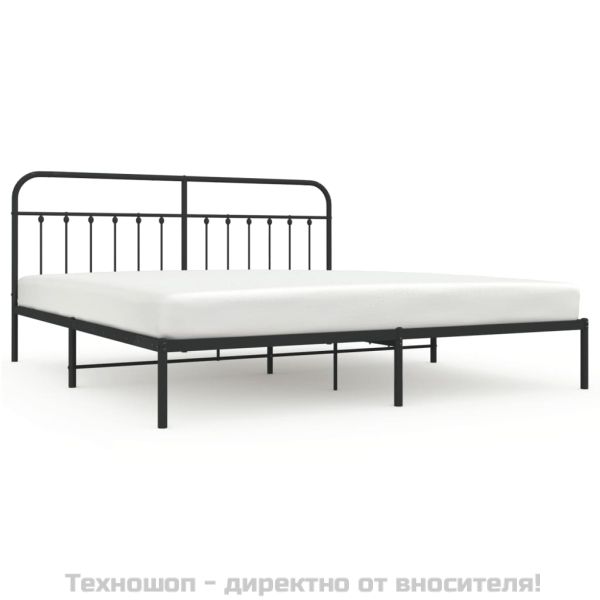 Метална рамка за легло с горна табла, черна, 193x203 см