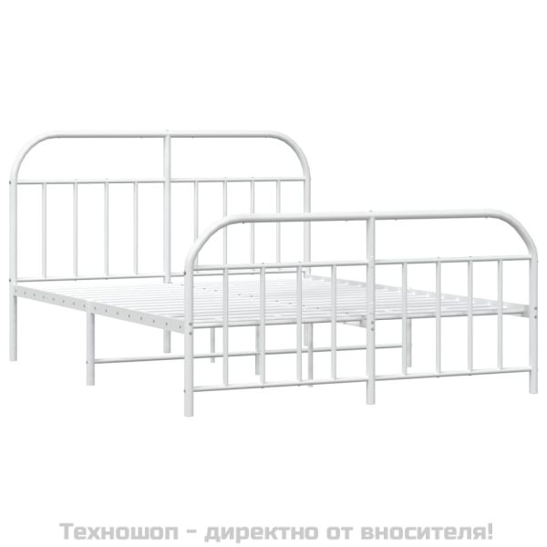 Метална рамка за легло с горна и долна табла, бяла, 180x200 см