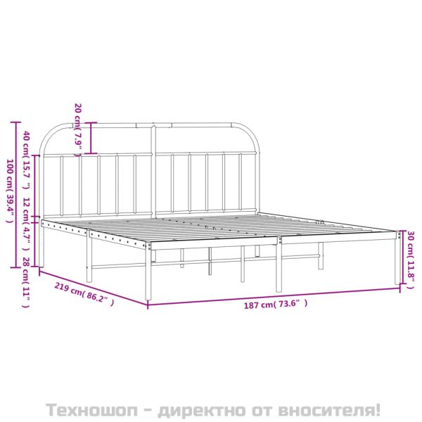 Метална рамка за легло с горна табла, черна, 183x213 см