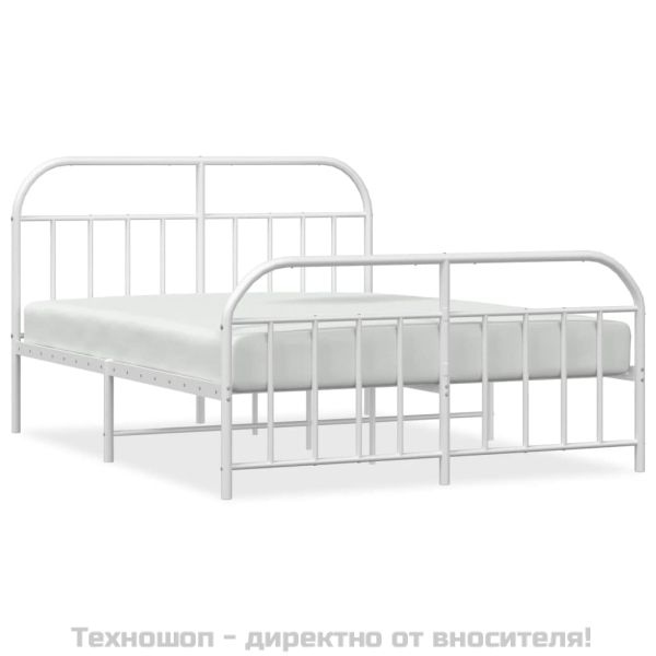 Метална рамка за легло с горна и долна табла, бяла, 183x213 см