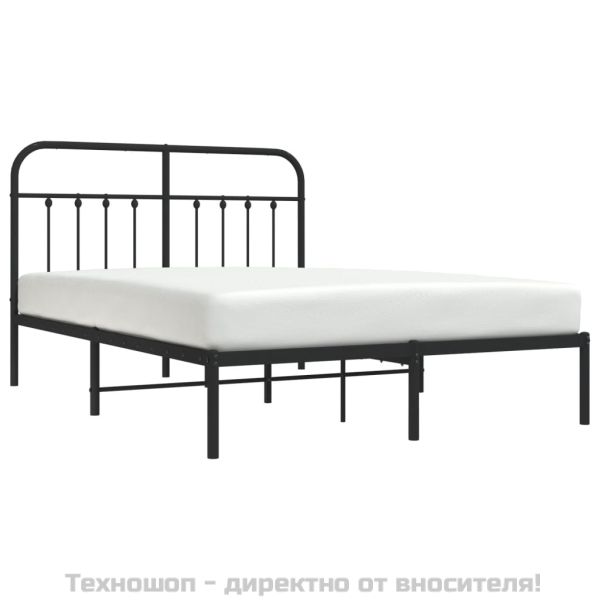 Метална рамка за легло с горна табла, черна, 140x190 см