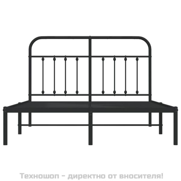 Метална рамка за легло с горна табла, черна, 140x190 см