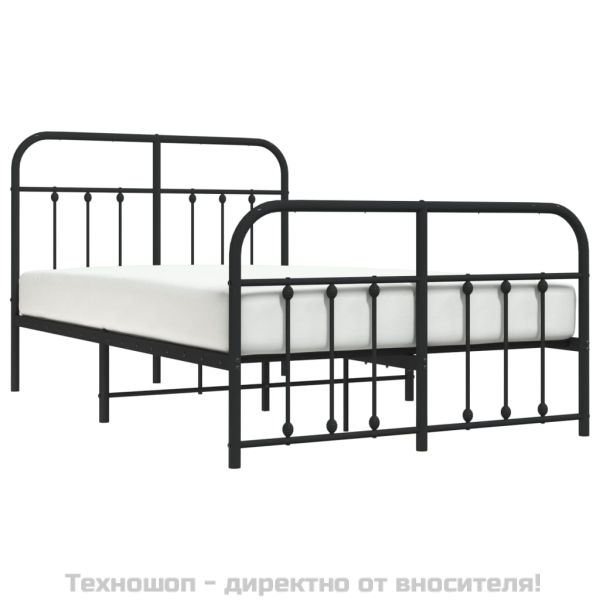 Метална рамка за легло с горна и долна табла, черна, 120x200 см
