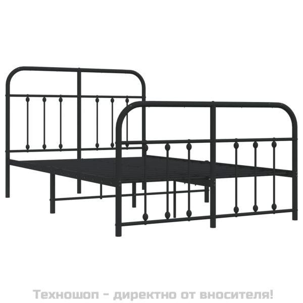 Метална рамка за легло с горна и долна табла, черна, 120x200 см