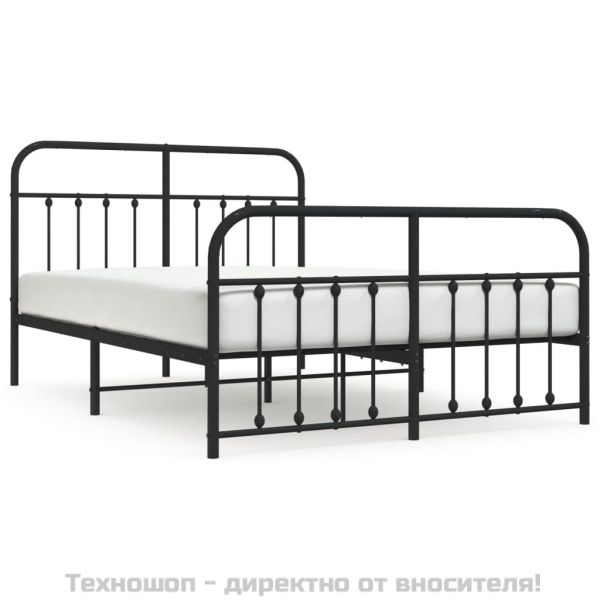 Метална рамка за легло с горна и долна табла, черна, 140x200 см