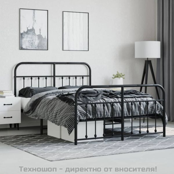 Метална рамка за легло с горна и долна табла, черна, 140x200 см