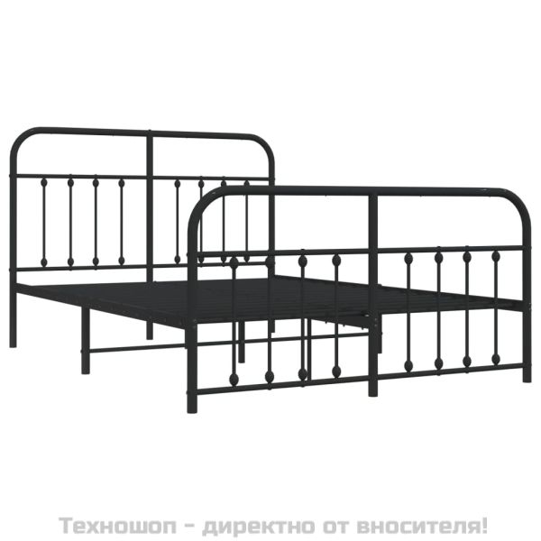 Метална рамка за легло с горна и долна табла, черна, 140x200 см