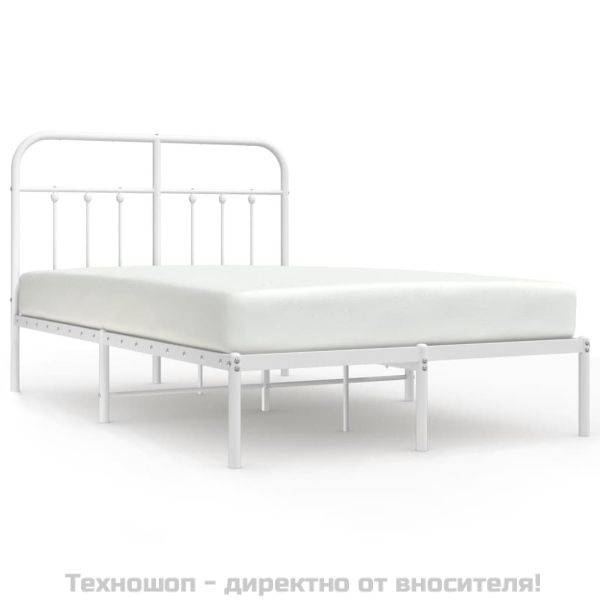 Метална рамка за легло с горна табла, бяла, 120x190 см