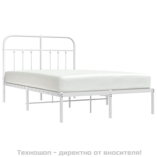 Метална рамка за легло с горна табла, бяла, 120x190 см
