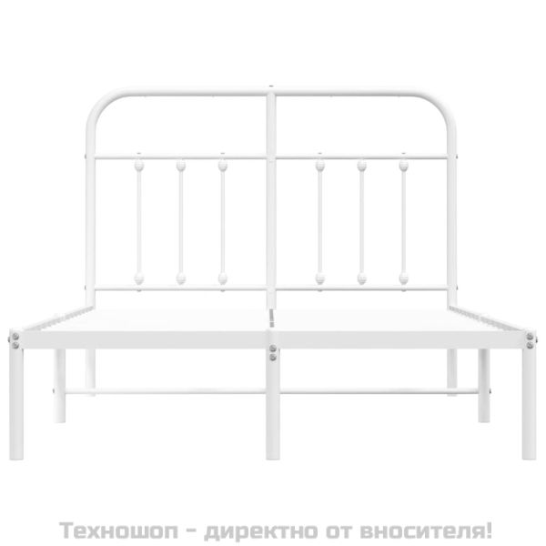 Метална рамка за легло с горна табла, бяла, 120x190 см