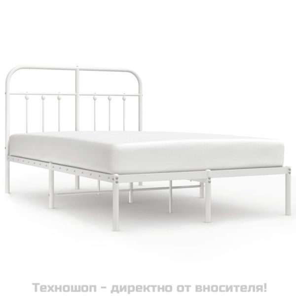 Метална рамка за легло с горна табла, бяла, 120x200 см