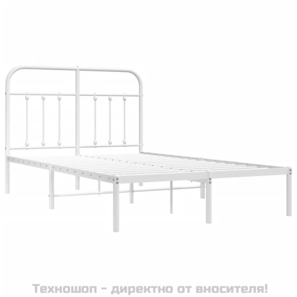 Метална рамка за легло с горна табла, бяла, 120x200 см