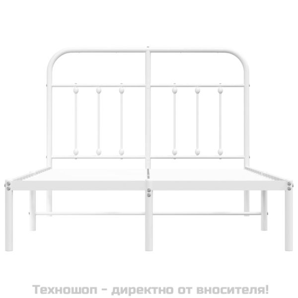 Метална рамка за легло с горна табла, бяла, 120x200 см