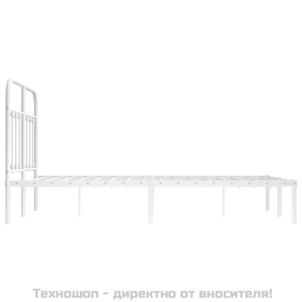 Метална рамка за легло с горна табла, бяла, 120x200 см