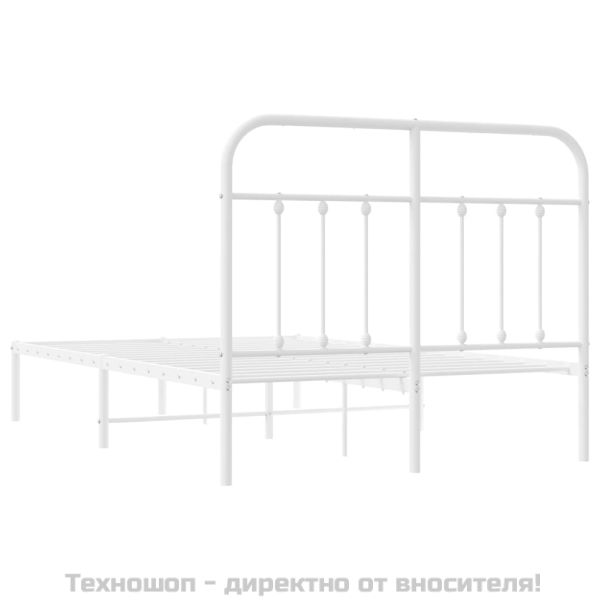 Метална рамка за легло с горна табла, бяла, 120x200 см
