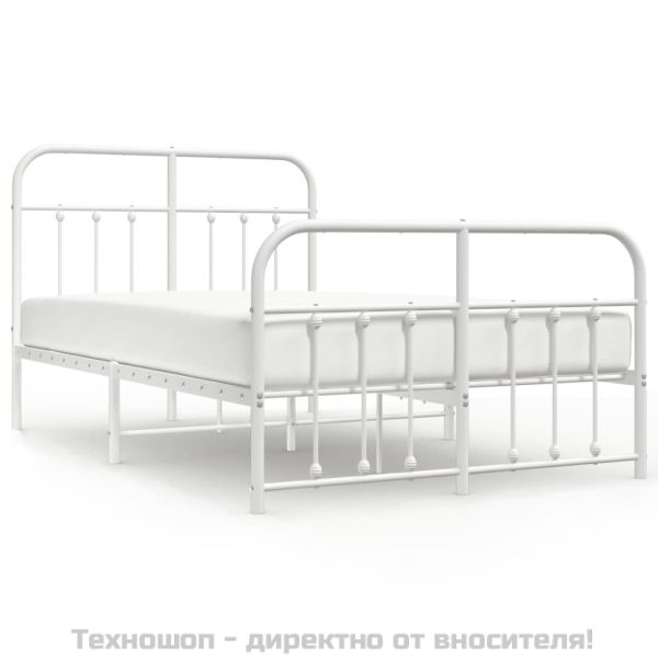 Метална рамка за легло с горна и долна табла, бяла, 120x200 см