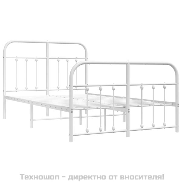 Метална рамка за легло с горна и долна табла, бяла, 120x200 см