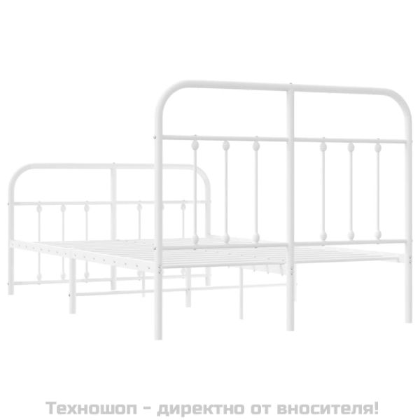 Метална рамка за легло с горна и долна табла, бяла, 120x200 см