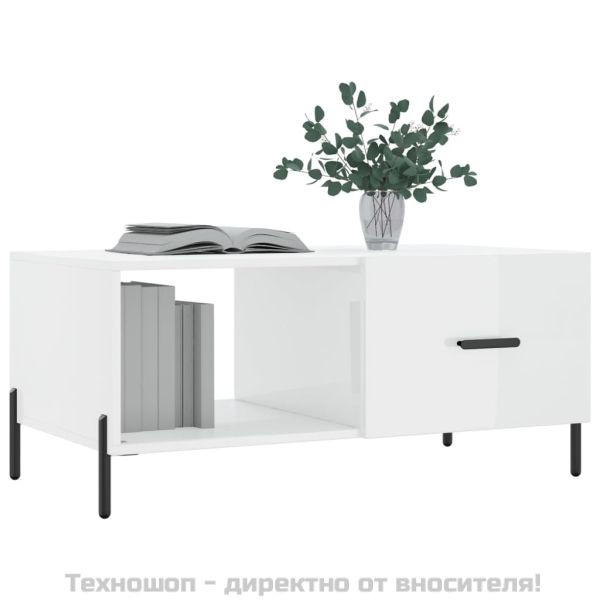 Кафе маса, бял гланц, 90x50x40 см, инженерно дърво