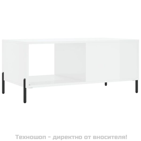 Кафе маса, бял гланц, 90x50x40 см, инженерно дърво