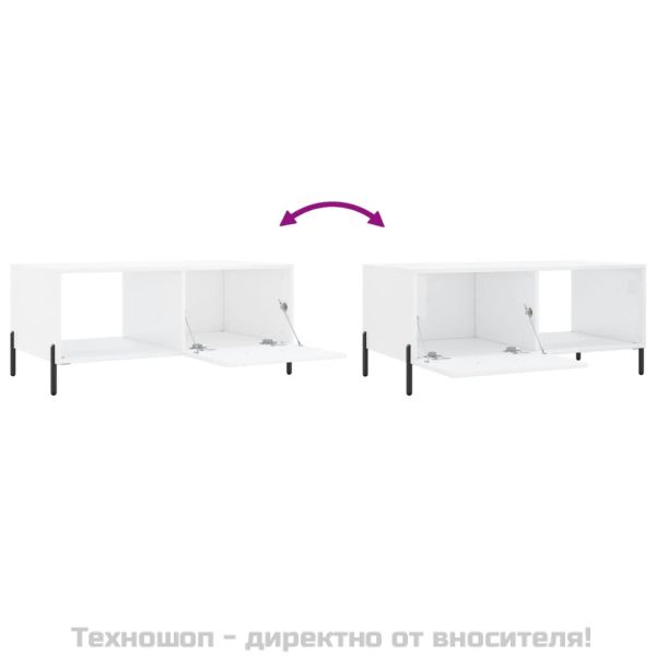 Кафе маса, бял гланц, 90x50x40 см, инженерно дърво