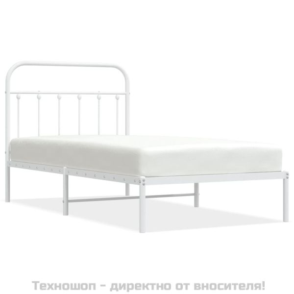 Метална рамка за легло с горна табла, бяла, 100x190 см