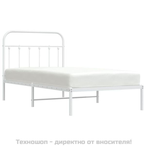 Метална рамка за легло с горна табла, бяла, 100x190 см
