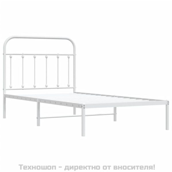 Метална рамка за легло с горна табла, бяла, 100x190 см