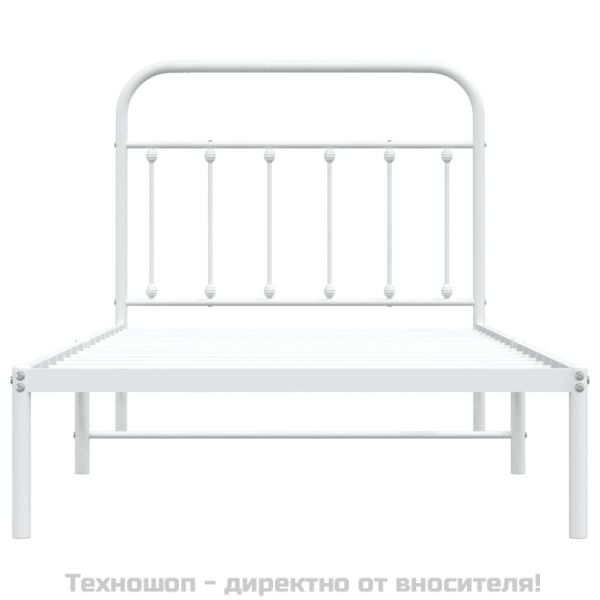 Метална рамка за легло с горна табла, бяла, 100x190 см