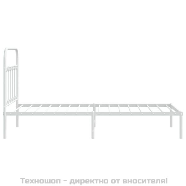Метална рамка за легло с горна табла, бяла, 100x190 см