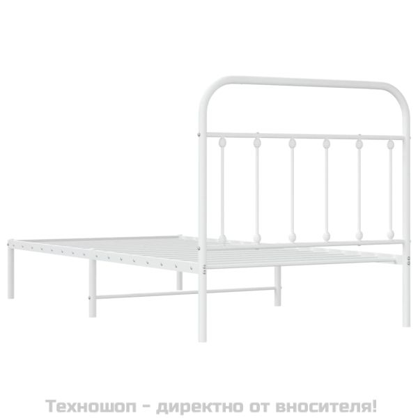 Метална рамка за легло с горна табла, бяла, 100x190 см
