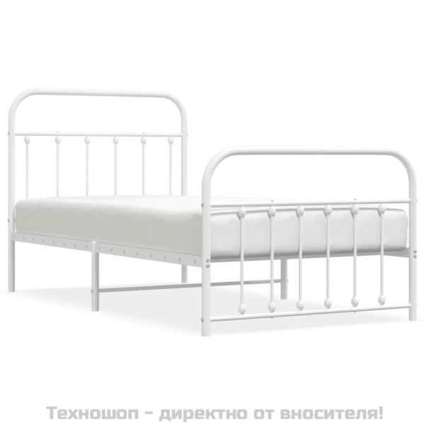 Метална рамка за легло с горна и долна табла, бяла, 100x190 см